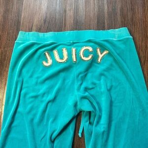 XL Juicy Couture Y2K Teal Wide Leg Velour Sweatpants Track Pant